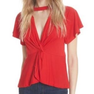 Free People Just a Twist red keyhole knit short sleeve top